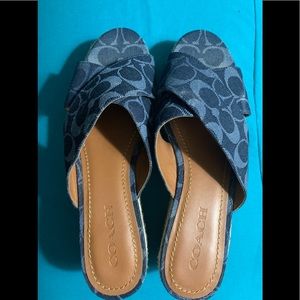 Coach denim 3” heel slides size 9.5. EUC